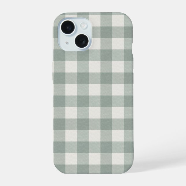Large gingham checks plaid light sage green iphone case (Back)