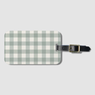 Large gingham checks plaid light sage green luggage tag