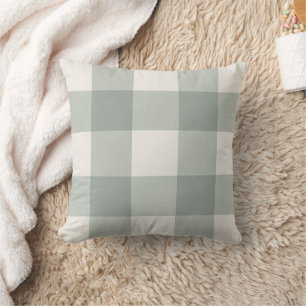 Large gingham checks plaid light sage green throw pillow