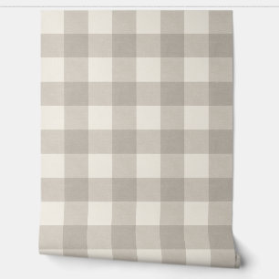 Large gingham checks plaid neutral beige wallpaper 