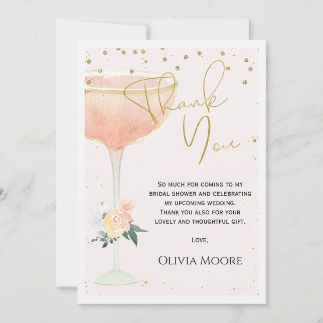 Large Glass Floral Bridal Shower Thank You Card (Front)