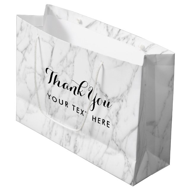 Large glossy chic white stone marble custom print gift bag (Front Angled)