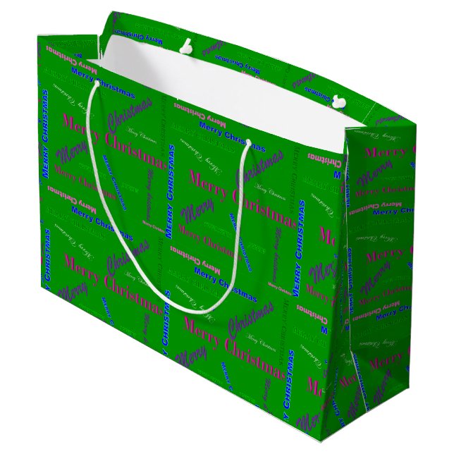 Large Glossy Green Christmas Gift Bag (Back Angled)