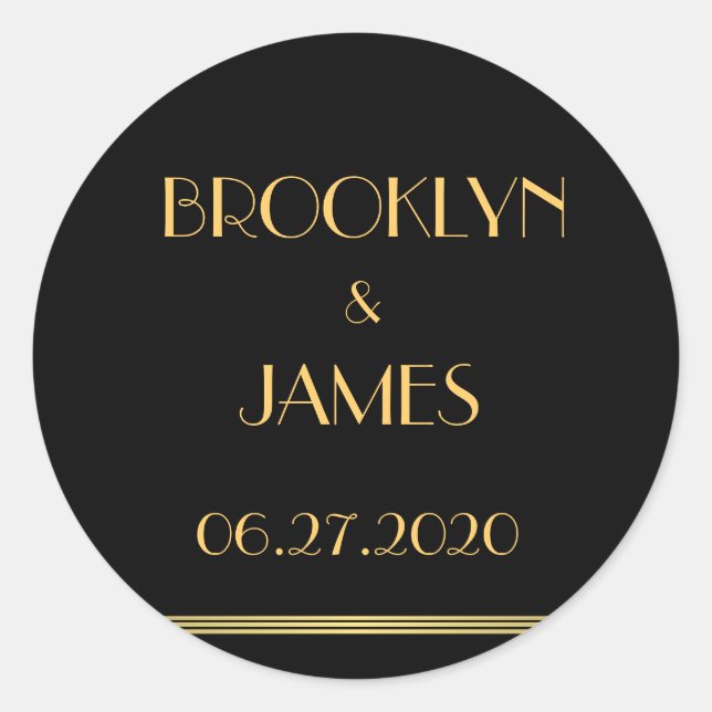 Large Gold And Black Great Gatsby Wedding Stickers (Front)