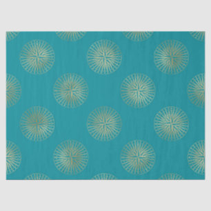 Large Gold Compasses on Teal Decoupage Tissue Paper