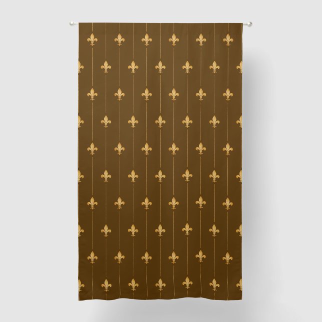 Large Gold Fleur-de-Lis Brown 84" Blackout Curtains (Front)