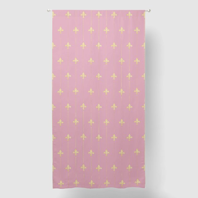 Large Gold Fleur-de-Lis Dusky Pink  96" Blackout Curtains (Front)