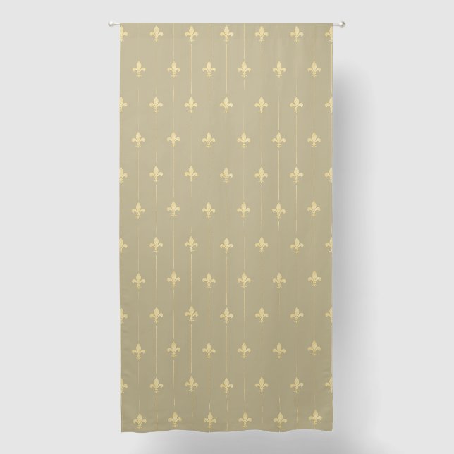 Large Gold Fleur-de-Lis Latte 96" Blackout Curtains (Front)