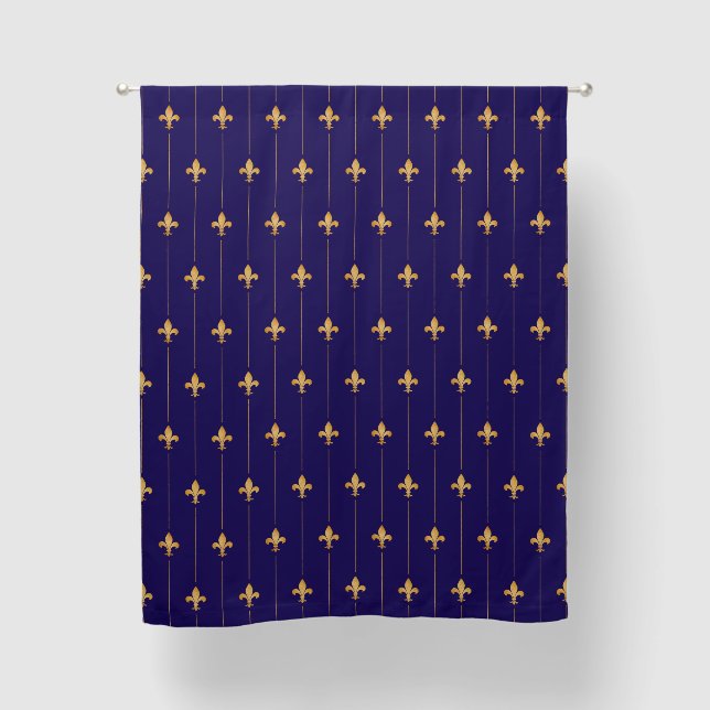 Large Gold Fleur-de-Lis Midnight Blue 63" Blackout Curtains (Front)