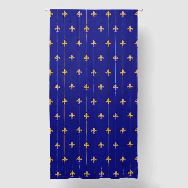 Large Gold Fleur-de-Lis Royal Blue 96" Blackout Curtains (Front)