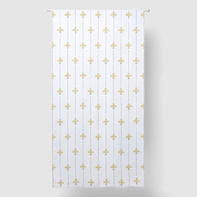Large Gold Fleur-de-Lis White 96" Blackout Curtains (Front)