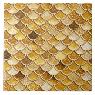 Large Gold Glitter Mermaid Scales Ceramic Tile