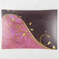 Gold Leafy Flourish on Pink Burgundy Swirl Large Trinket Tray