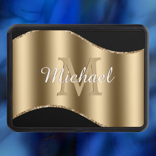 Large Gold Monogram, Script Name on Black Hitch Cover