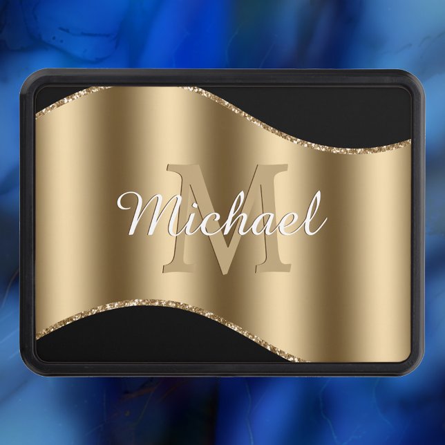Large Gold Monogram, Script Name on Black Hitch Cover (Creator Uploaded)