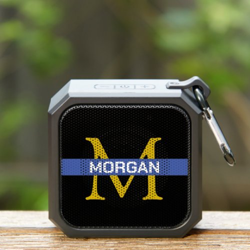 Large Gold Monogram  White Name on Black Bluetooth Speaker