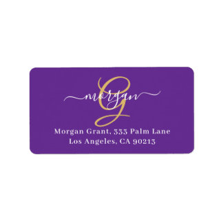 Large Gold Monogram, White Script Name, Purple Label