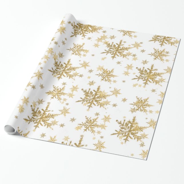 Large Gold Snowflakes On White Wrapping Paper (Unrolled)