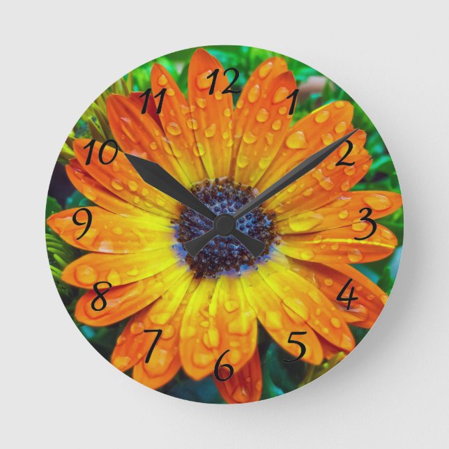 Large Golden Flower Close Up Round Clock (Front)