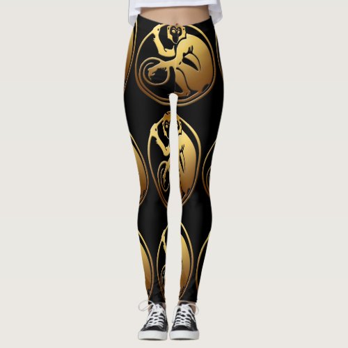 Large Golden Monkey Chinese Year Zodiac Birthday L Leggings