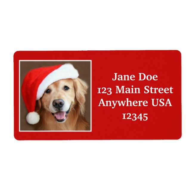 Large Golden Retriever With Santa Hat Label (Front)