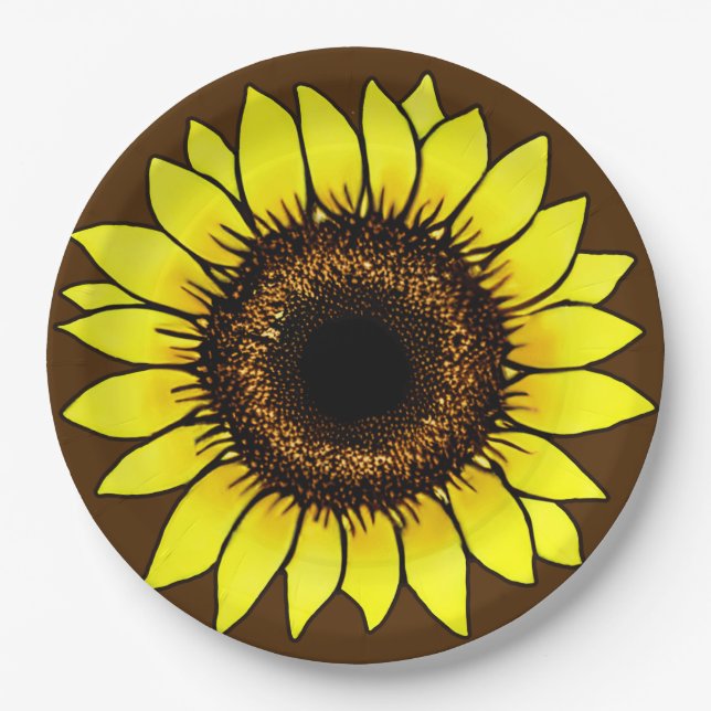 Large Golden Yellow Sunflower Paper Plates (Front)