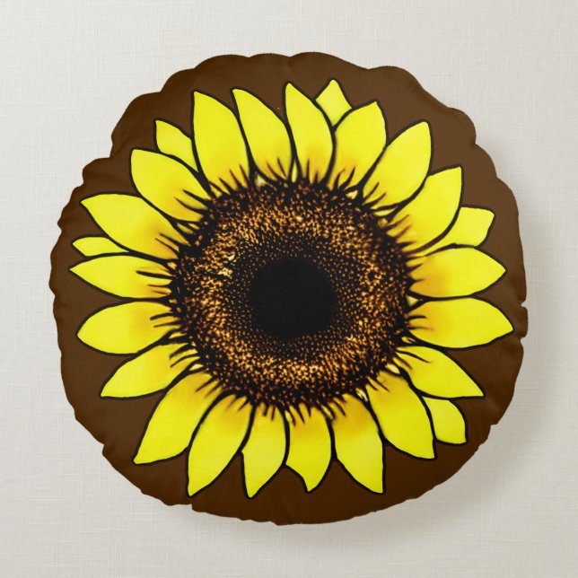 Large Golden Yellow Sunflower Round Pillow (Front)