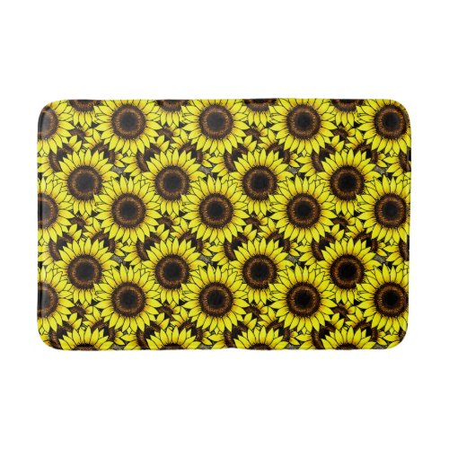 Large Golden Yellow Sunflowers  Bath Mat