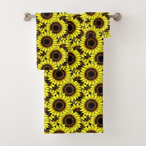 Large Golden Yellow Sunflowers    Bath Towel Set