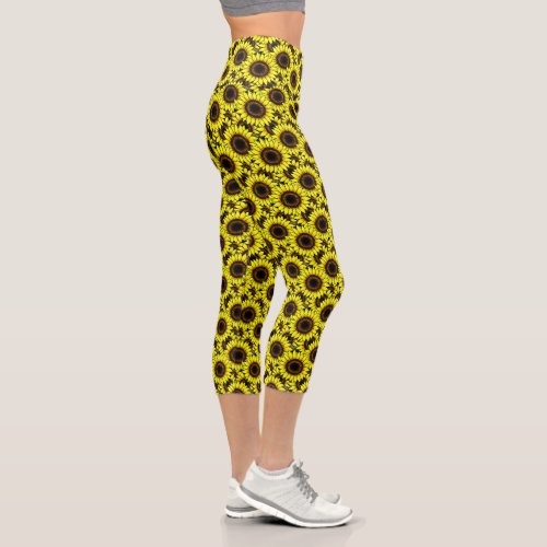 Large Golden Yellow Sunflowers Capri Leggings