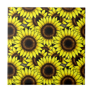 Large Golden Yellow Sunflowers Ceramic Tile