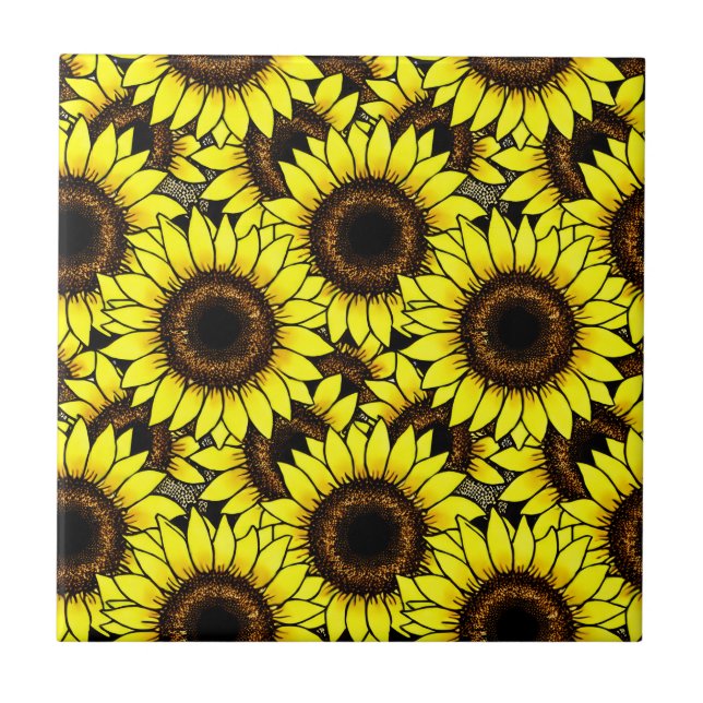 Large Golden Yellow Sunflowers    Ceramic Tile (Front)
