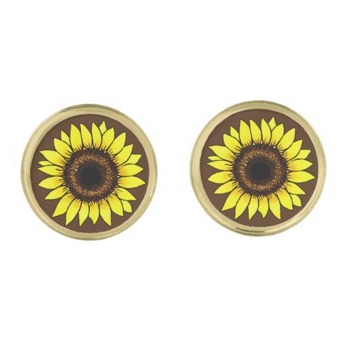 Large Golden Yellow Sunflowers Cufflinks