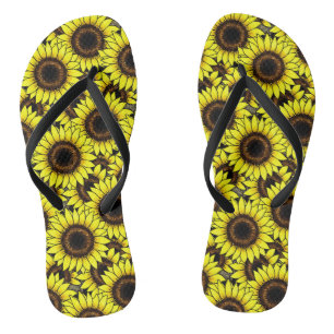 Large Golden Yellow Sunflowers Flip Flops