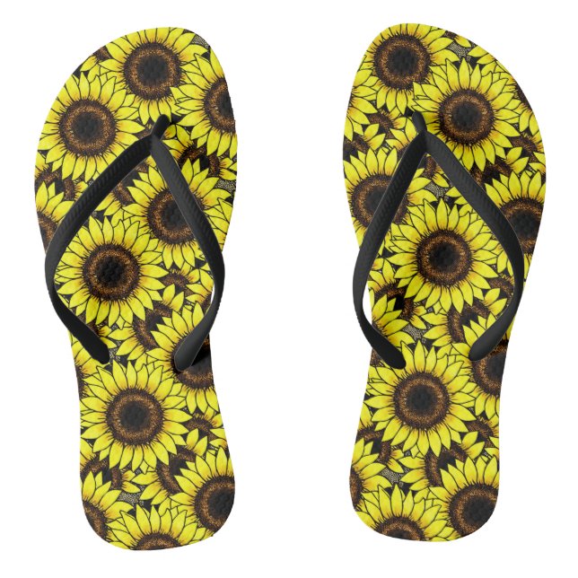 Large Golden Yellow Sunflowers Flip Flops (Footbed)