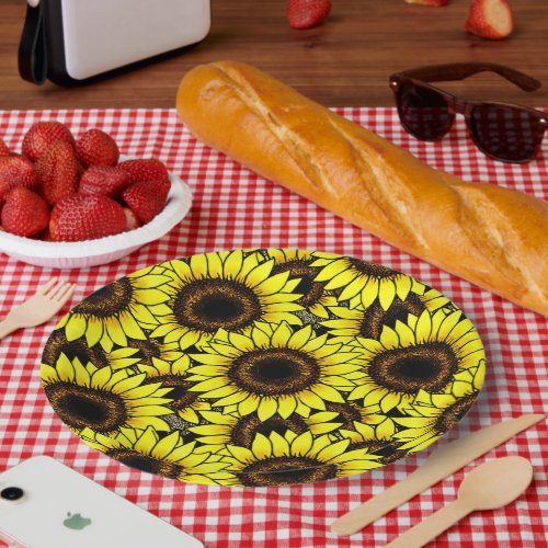 Large Golden Yellow Sunflowers Paper Plates