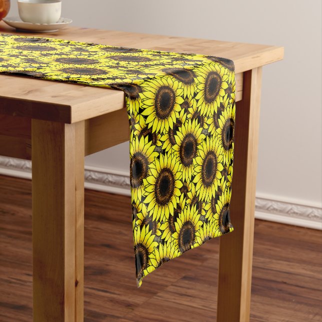 Large Golden Yellow Sunflowers Short Table Runner (In Situ)