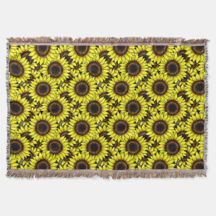 Large Golden Yellow Sunflowers Throw Blanket