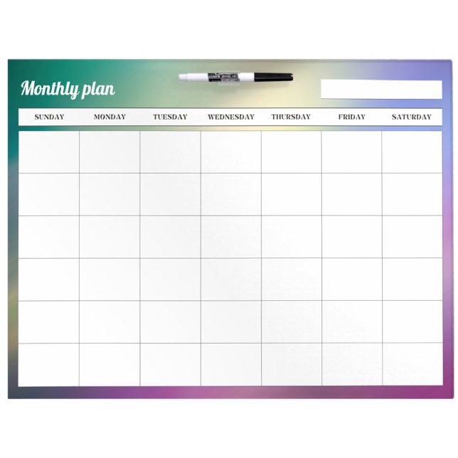 Large gradient Monthly calendar  Dry Erase Board (Large, undated monthly planner. Color gradient background, great for big families.)