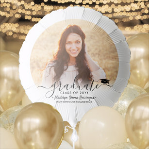 Large Graduation Photo Elegant Modern Black Script Balloon