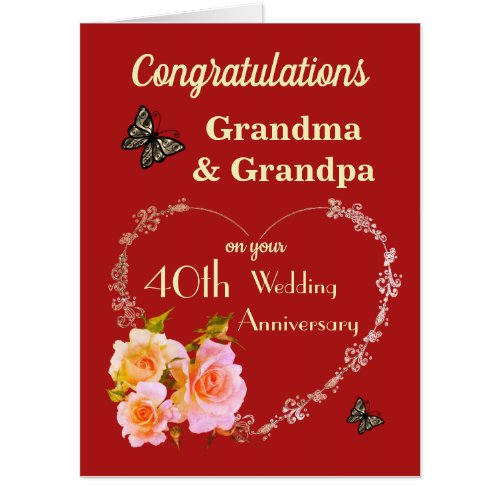 Large Grandma  Grandpa Ruby Anniversary Card