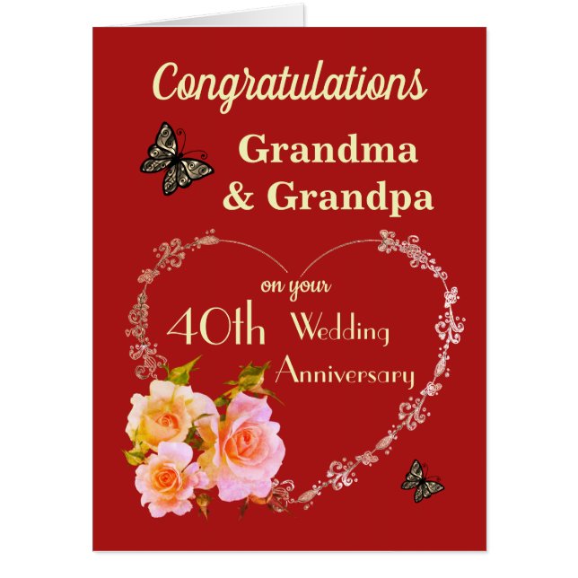 Large Grandma & Grandpa Ruby Anniversary Card (Front)