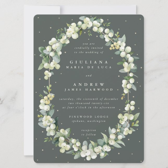Large Gray Green Snowberry + Eucalyptus Wedding Invitation (Front)
