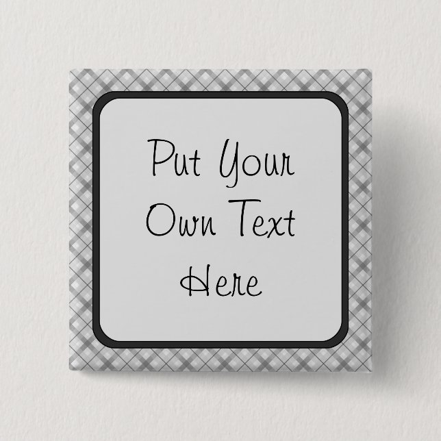 Large Gray Plaid Pattern Pinback Button (Front)