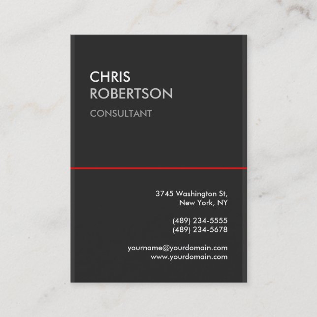 Large Gray Red Line Attractive Business Card (Front)