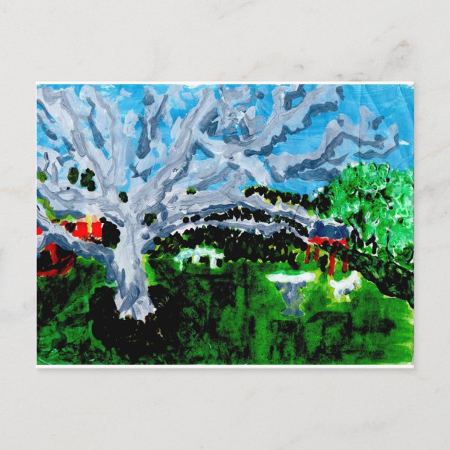 Large gray tree with benches postcard (Front)