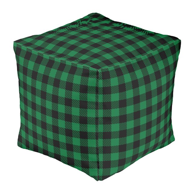 Large Green Black Buffalo Plaid Farmhouse Decor Pouf (Angled Back)