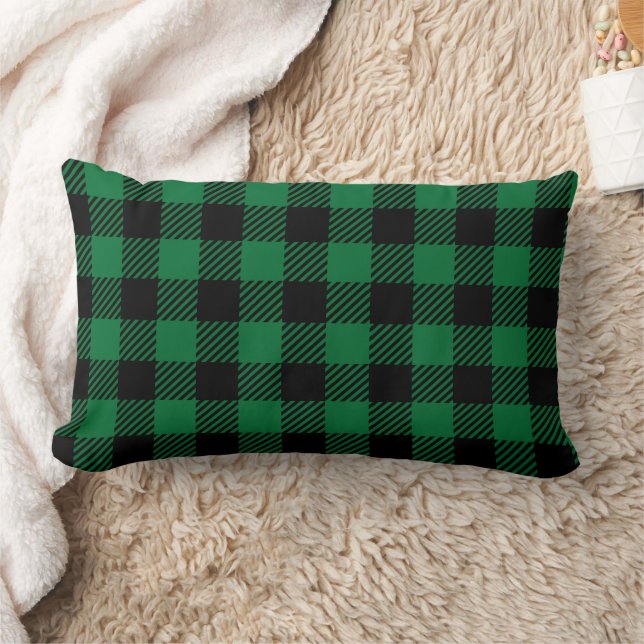 Large Green Black Buffalo Plaid Farmhouse Decor Th Lumbar Pillow (Blanket)