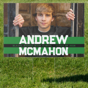 Large Green & Black Graduation Senior Photo Yard Sign