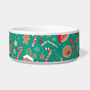 Large Green Christmas Dog Bowl Candy Canes